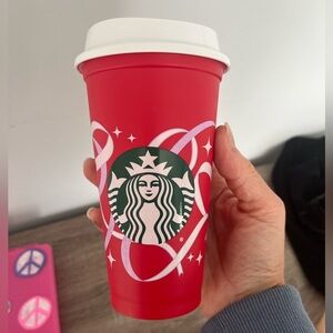 New Starbucks 50th Anniversary RED Ribbon Plastic Coffee Cup Lid 16 Limited Ed